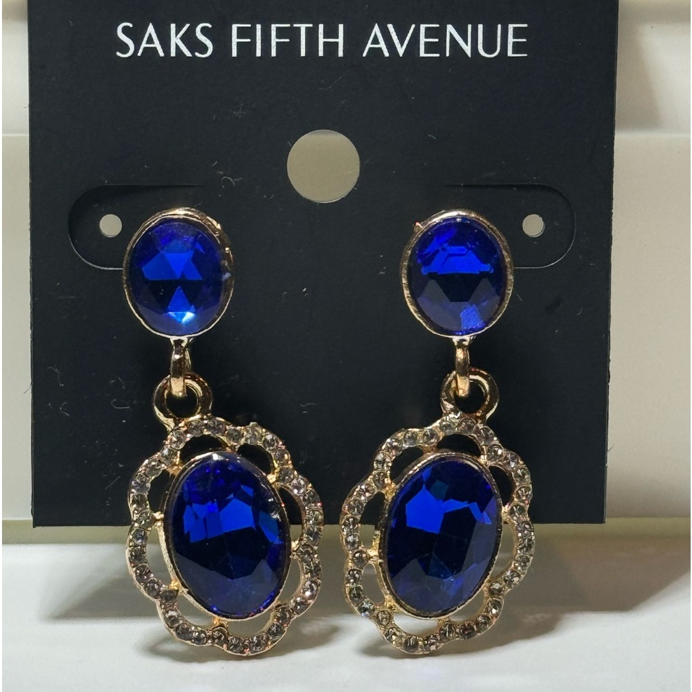 Stunning Saks Fifth Avenue Dangling Blue Crystal Post Earrings